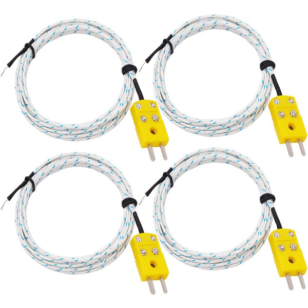 Twidec 4Pcs 3M K-Type Mini-Connector Sensor Probe for Thermocouple Thermometer, Temperature Range: -50~400 °C