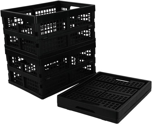 Morcte 3-Pack 15 L Plastic Collapsible Storage Crates, Folding Storage Crate, Black