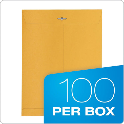 Quality Park 10 x 13 Clasp Envelopes - 100 per Box - 28 lb Kraft Paper with Clasp and Gummed Closures