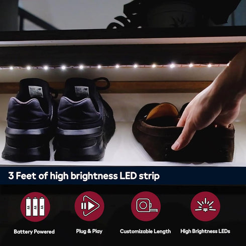 3 Pack 40 Inch 2700K BestLuz Battery Powered LED Strip Lights, Battery Operated LED Strip Lights for Shelves and Under