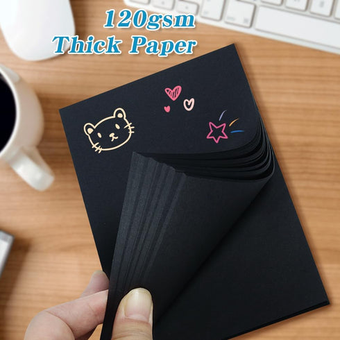 Black Sticky Notes, 4x6 Post It Notes with 2 Metallic Pens, Large Black Post It Notes for School Home Office