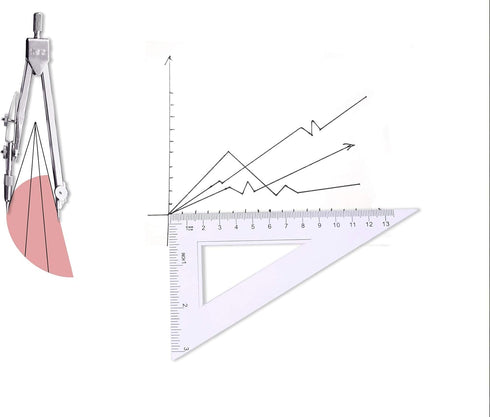 oxe Student Math Geometry Set, 6 Pcs: 4 Inch and 6 Inch Drawing Compass, Clear Math Protractor, Triangle Ruler, 30/60
