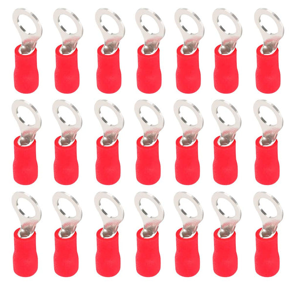 ESUPPORT 100Pcs Red Copper Ring Insulated Terminals Connectors, 16-22 Ga Crimp Wire Electrical Cable Kit Quick Splice M5