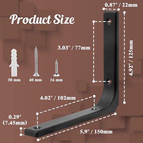HARSKIYER 6pcs 6 5 Inch Black Metal Shelf Support Angle L Brackets, x Wall Mounted Floating Shelf Brackets Heavy Duty L