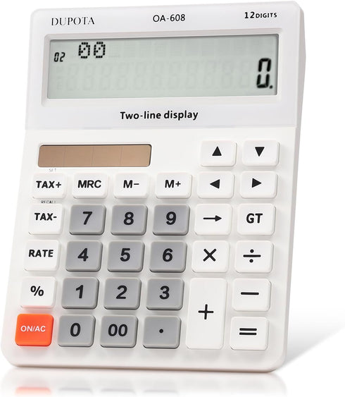 Desktop Calculator with Large Display, 12 Digits, Dual Solar Power and Battery, Tax and Check Function for Office, Home