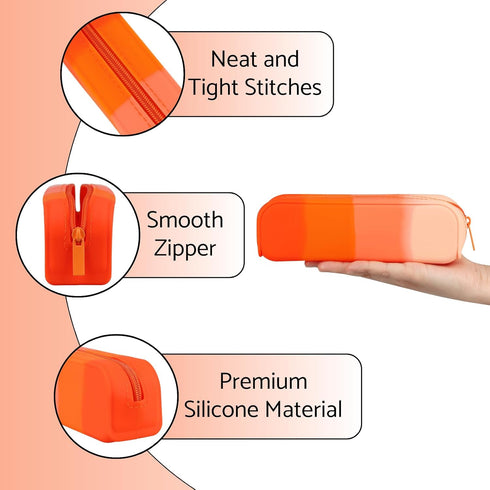 Gradient Color Silicone Pencil Holder Case, Waterproof Pencil Pouch for School Supplies Office College (Orange)