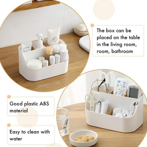 Desk Organizer with 5 Compartments, Office Supplies and Accessories, Makeup Brush Holder, Movable Wooden Partition