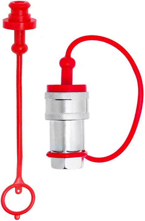 2 Sets 1/2 ISO A Hydraulic Coupler Male Dust Cap and Female Plug Cover, Red Cap with Retaining Ring