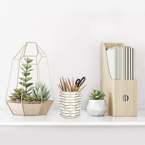 WAVEYU Pencil Holder, Ceramic Desk Organizer with Pineapple Pattern, Makeup Brush Holder for Office, Home - Yellow