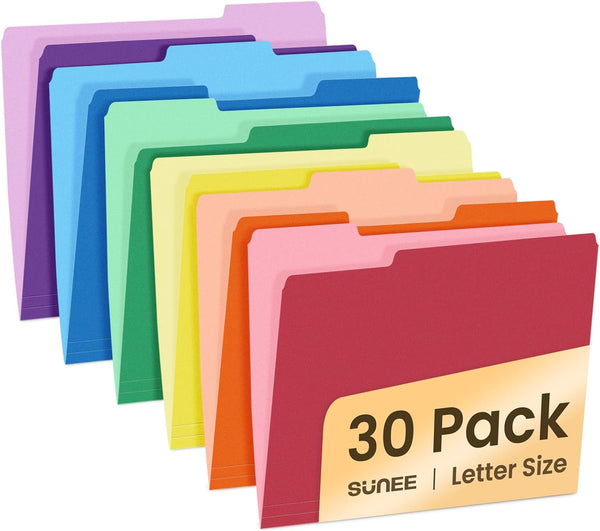 SUNEE File Folders, 30 Pack Manilla Folders, 8.5 x 11, Colored File Folders for Home Office School Supplies