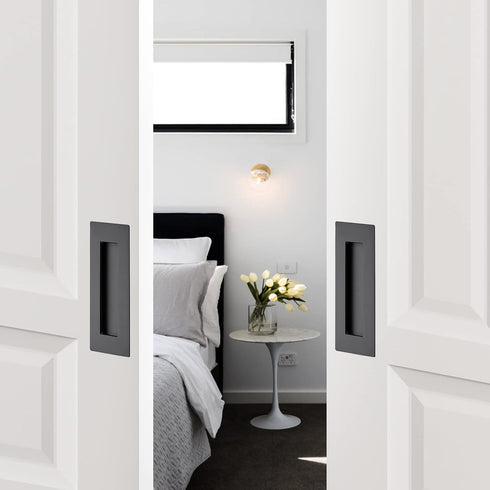 Ravinte 1 Pack Black Sliding Closet Door Handles, 7in Length Recessed Finger Pulls for Barn Door