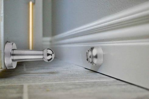 Heavy Duty Magnetic Door Stop, Wall/Floor Mounted Door Holder, Magnetic Door Catch Stopper, Silver, 1-Piece