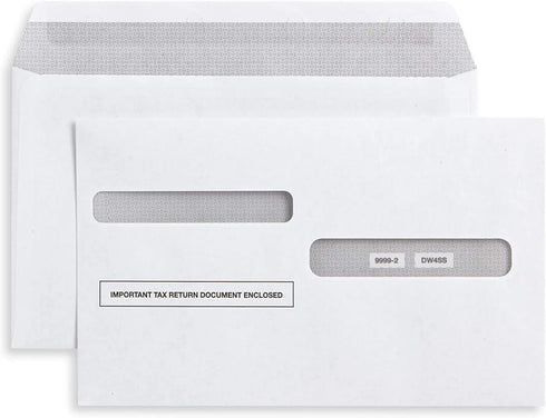 W-2 Envelopes, Tax Double Window Security Envelope for 4-Up Style W-2 Forms, Self Seal, 25 Pack