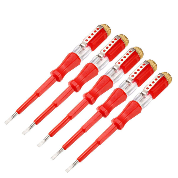 uxcell Voltage Tester AC 100-500V with Clip and 3mm Slotted Screwdriver for Circuit Test, Red, Pack of 5