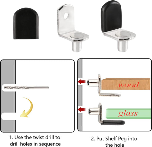 NORACLAN 1/4" 25pcs) Shelf Pegs, L Shaped Shelf Holders Pegs, with Rubber Sleeve, Shelf Pin Jig for Bathroom, Desk