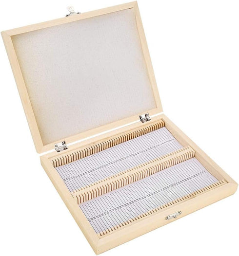 Wooden Box with Lock for Storing Lab Glass Prepared Microscope Slides, 22.8x18.8x3.5cm / 9x7.4x1.4in for Educational Use