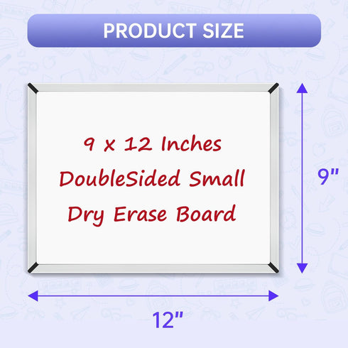 White Board Set - 12 x 9" Dry Erase Board with 2 Markers and 6 Magnetic Labels - Double-sided Wall Hanging