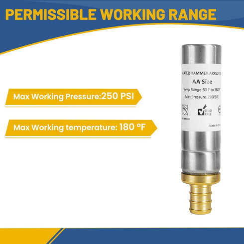 Water Hammer Arrestor, 1/2 Inch Straight Stainless Steel Water Arrestor, F1807 PEX Crimp Connection (2 PACK)