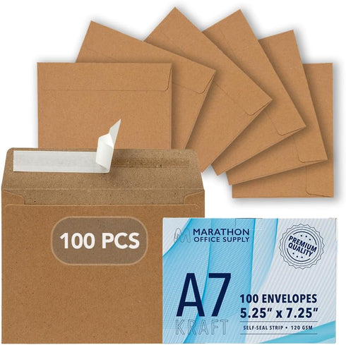 MOS A7 Invitation Envelopes – 5-1/4" X 7-1/4" Kraft Mailing Envelopes Self Seal (100 Count) – Heavy Duty