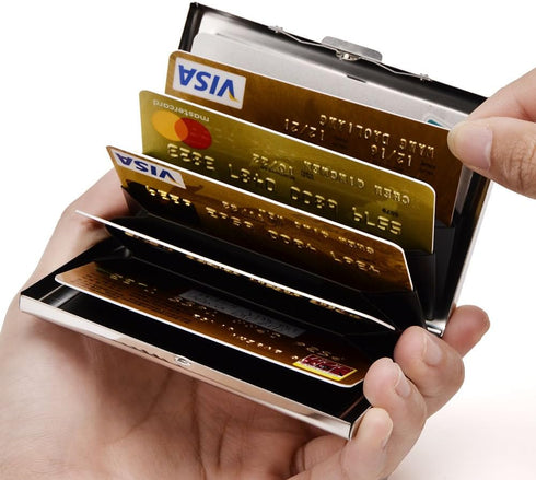 EASTNIGHTS RFID Credit Card Holder, Stainless Steel Wallet for Women and Men, 5PCS Card Slots
