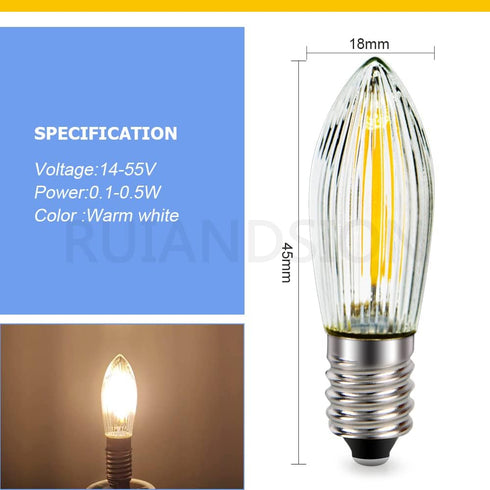 E10 Bulb 0.5W 14-55V Dimmable (Pack 2) Ruiandsion LED Chandelier Pendant Night Light Freezer Low Heat for Bedroom Wall