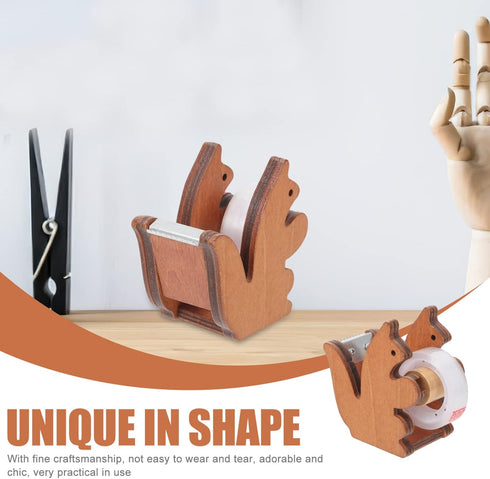 Squirrel Shaped Tape Dispenser, Wooden Desktop Tape Cutter, Cute Animal Tape Roll Stand for Home Office