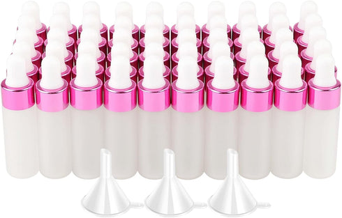 Kesell 50 Pack 5ml Frosted Glass Dropper Bottles with Rose Red Cap, 3 Funnels for Essential Oils and Perfume