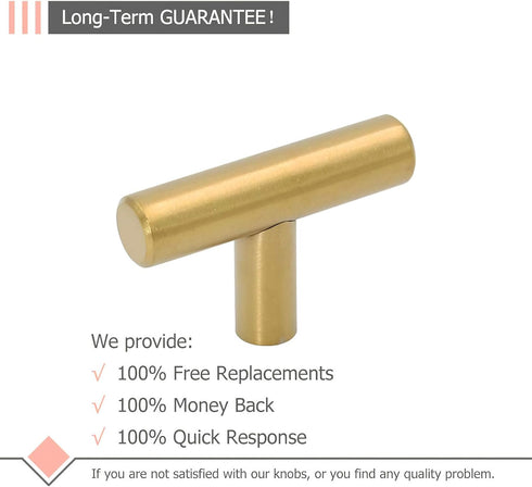 LONTAN 12 Pack Gold Drawer Knobs for Dresser Kitchen Cabinets, Brushed Brass T Bar Knobs, 2 Inch Length