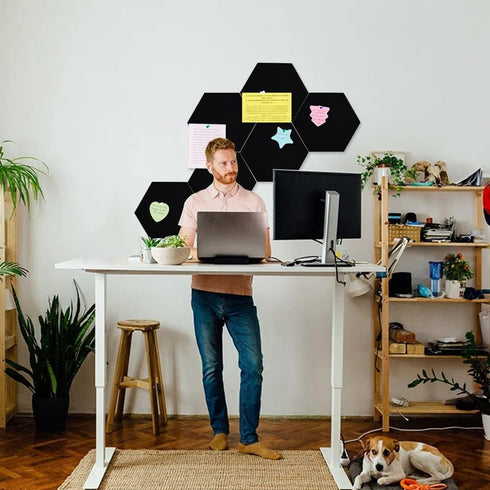 Vuzvuv 6 Pcs Black Hexagon Cork Board Strips, Self-Adhesive Bulletin Board with 50 Pushpins for Home Office