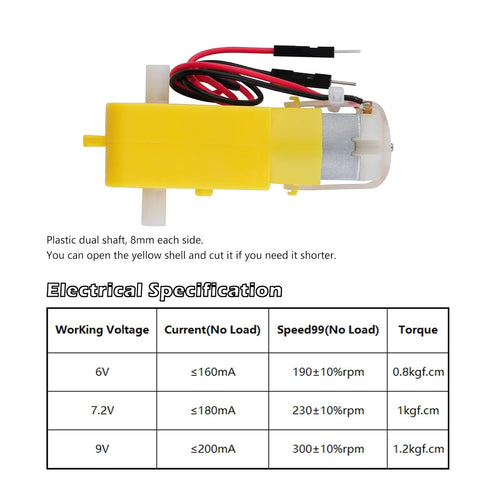 2pcs DC3-6V TT Motor: 1:48 Reduction Ratio Gearbox with Hookup Wires for Robotics DIY