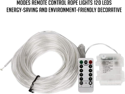 40Ft 120 8 Dimmable/Timer LED Rope Lights Battery Operated String Lights LEDs Modes Outdoor Waterproof Fairy Lights