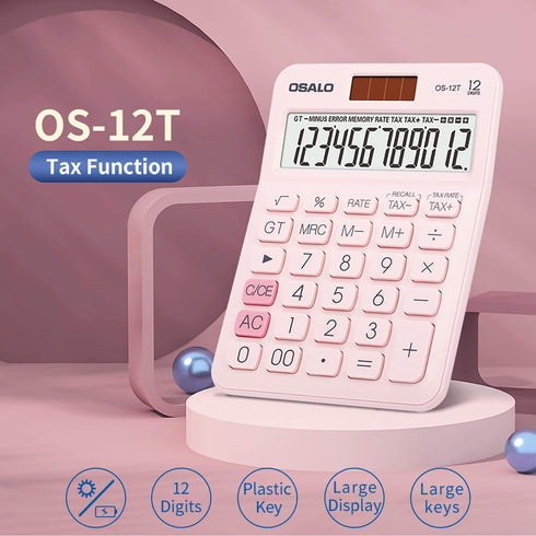 Pocket Small Size Desk Calculator, 12 Digit Large LCD Display, Basic Tax Function Handheld Calculator for Office