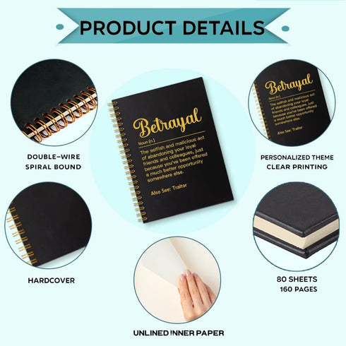 Betrayal Definition Spiral Notebook, 160 Blank Pages, Funny Farewell Gift for Colleague, Going Away Gift