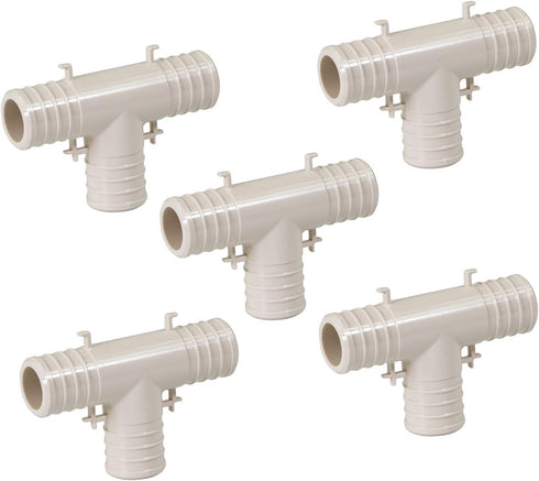 Supply Giant QQUF0100-5 Plastic PEX Poly Alloy Tee Barb Pipe Fitting | 1'' White (5 Pack)