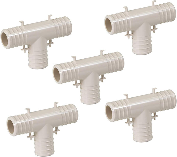 Supply Giant QQUF0100-5 Plastic PEX Poly Alloy Tee Barb Pipe Fitting | 1'' White (5 Pack)