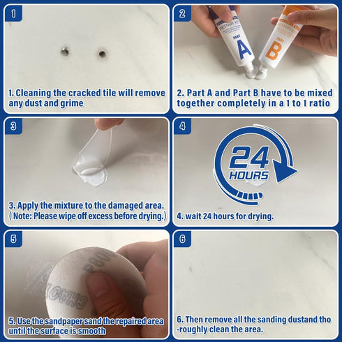 Porcelain Repair Kit for Sink & Tub, White Chip Repair Kit, Quickly Fix Cracks, Holes & Scratches with Super Adhesion