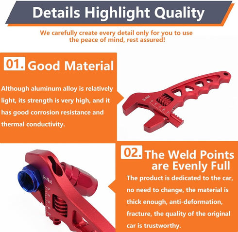 AN Hose Fitting Adjustable Wrench 3AN-16AN Lightweight Aluminum(Red) by BARTOO