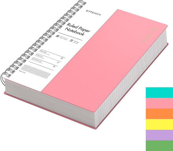 EMSHOI A4 Spiral Notebook - College Ruled, 300 Pages, 11.2" x 8.27", Waterproof Softcover with Sticky Notes (Pink)