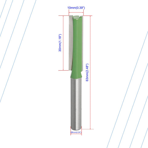 Aopin Router Bit 10mm Cutting Dia 6mm Shank Dia Double Flute Straight Bit Carbide for Woodworking Milling Cutter Tool, Green, Silver, 2Pcs