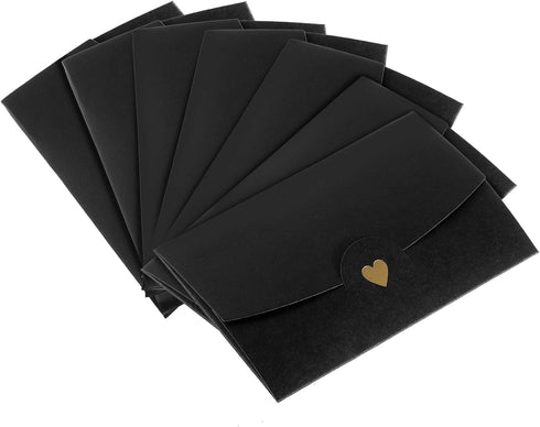 PATIKIL Mini Envelopes, 24 Pack Small Retro Gold Heart Gift Card Holders for Wedding Birthday, Black