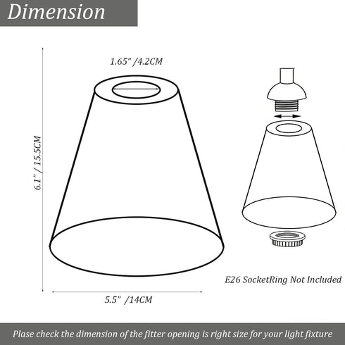 1-5/8 Inch E26 5.5"W 6.1"H Glass Lamp Shade Replacement for Table Lamps/Floor Lamp/Chandelier/Pendant Light