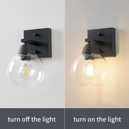 Ruibutrade 1-Light Bathroom Light Fixtures, Matte Black Vanity Light with Hand-Blown Globe Glass Shade, High Clarity