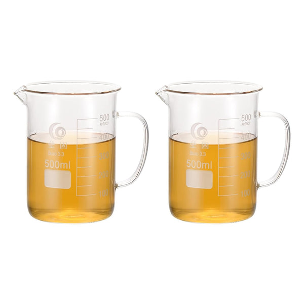PATIKIL 500ml Glass Beakers, 2Pcs Graduated Measuring Cup with Spout for Lab Experiments, Cooking and Baking Clear