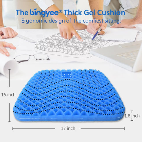 Gel Seat Cushion – 1.8 Inch Thick Orthopedic Chair Pad for Pressure Relief in Office, Car, Home, Wheelchair