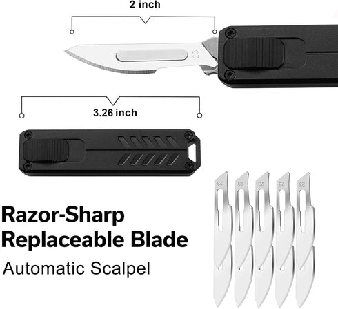 10PCS #23 Caressolove Auto Retractable Utility Knife, Safety Black Automatic Box Cutter, Scalpel Pocket Knife, Push