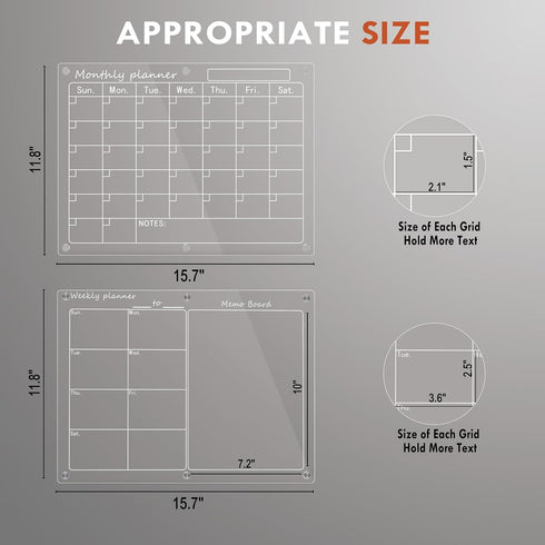 Magnetic Acrylic Calendar for Fridge, 1 Pack 12"x16" Clear Dry Erase Magnetic Planning Boards Set (Monthly Planner_1)