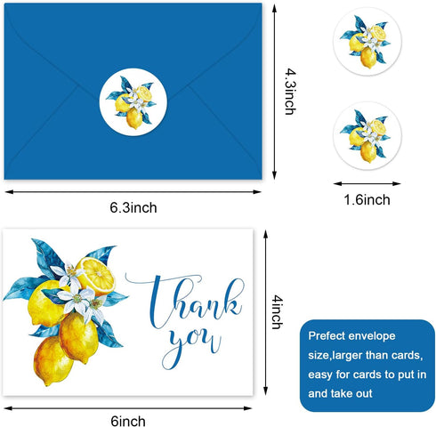 50 Pack Summer JarThenaAMCS Mediterranean Lemon Thank You Cards Watercolor Lemon Greeting Cards With Envelopes Stickers