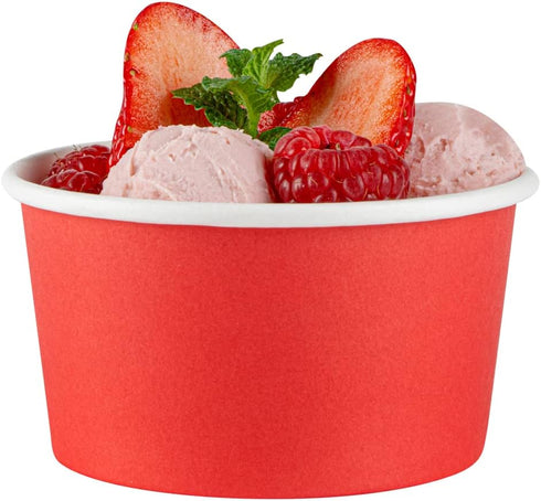 8-Ounce 50 Frozen Coppetta Dessert Cups, Disposable Ice Cream Cups - Lids Sold Separately, Sturdy, Red Paper Yogurt