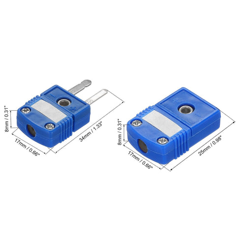 MECCANIXITY Mini T Type Thermocouple Wire Connectors, Male Female Plug Adapter, High Temperature 220°C