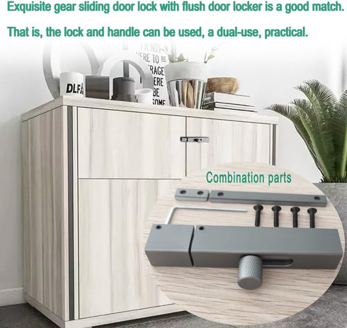 Gear Handle French Door Lock, Door Locks Latch Barrel Bolt Latch, Dead Bolt Locks for Inside Doors, Grey